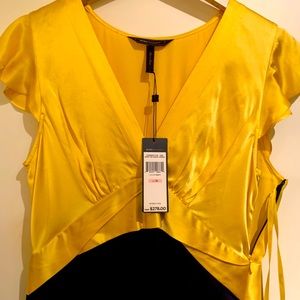 BcBG Tie Waist dress- Navy Blue/gold/yellow - NWT